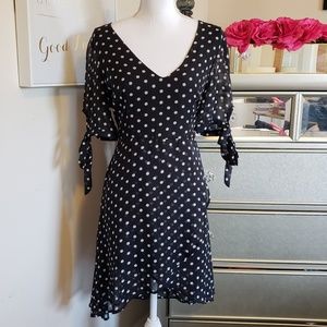Vici Tie Cuff Black & White Polka Dot Dress